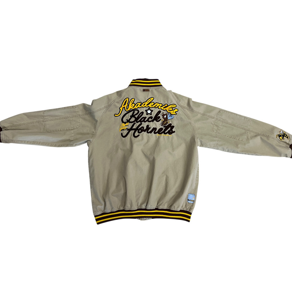 Akademiks Bomber Jacket Men's XXXL Black Hornets Beige Retro Street wear Vintage - Picture 3 of 14